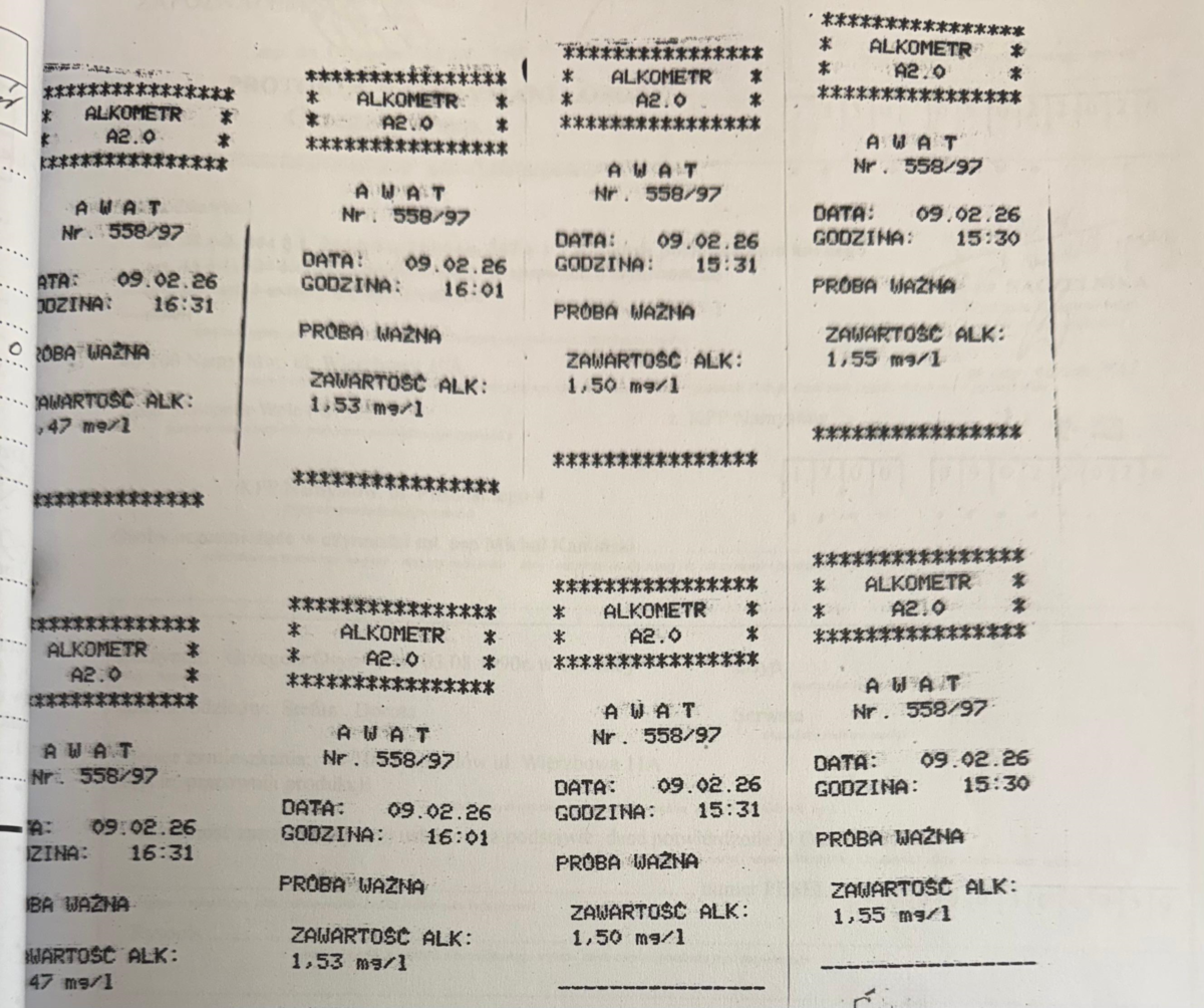 zdjęcie: wynuki badań na zawartośc alkoholu w organizmie